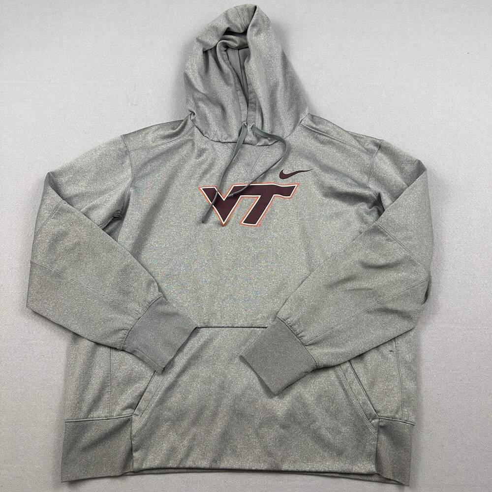 Virginia Tech Hokies Hoodie Men Large Gray Nike Pullover NCAA Pockets L *